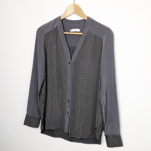 VINCE snake, croc, embossed design, silk button, down shirt - Picture 10 of 11